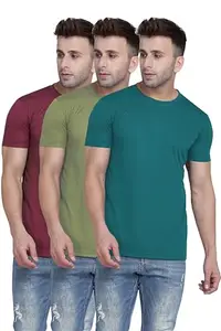 TQH Men Dri Fit Polyester Half Sleeve Round Neck Multicolor T-Shirts - Pack of 3
