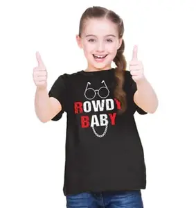 Girls Cotton Rowdy Baby Half Sleeve Tshirt (Black, Size:L)-PID41508