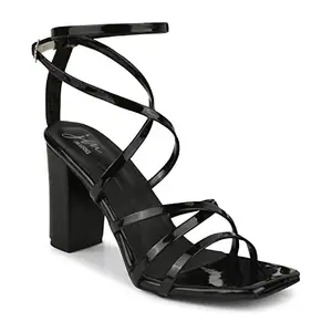 JM LOOKS Casual Block Heel Black Sandals Comfortable for Womens & Girls