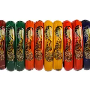 Rijoli Beautiful Charming Glass Kade/kangan Set with Glossy Finish and Printed with Morpankh for Women/Girl (Package of 12)-2.8