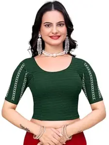 MISS WEARS Women's Regular Fit Readymade Stretchy Elbow Length Embroidered Saree Blouse