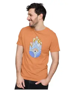 ALLEN BLACK Men's & Women's Regular Fit T-Shirt Esoteric Eye in Hand Symbol - Nazar 100% Cotton Unise T-Shirt Orange_HMCLAS22-Orange M Men Round_