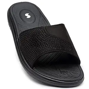 SOLETHREADS PALM SLIDES | Durable | Sturdy | Light | Comfortable | Shock Absorbent | Slippers | Flip Flops | Slides for Women |BLACK | UK4