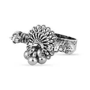 I Jewels Navratri Ethnic Silver Oxidised Boho Adjustable Finger Ring For Women (FL258OX)