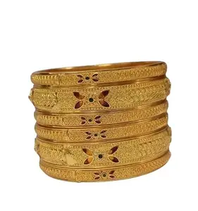 KHANAK FASHION HUB REGULAR DESIGNER GOLD PLATED BANGLE SET FOR WOMEN SET OF 6 (2.10)