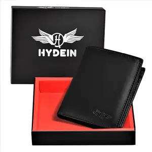 HYDEIN Men's Genuine Leather Wallet | RFID Blocking Wallet for Men | Notecase Wallet | 10 Card Slots, 2 Curreny & 2 Secret Compartments | 1 Zipper & 1Transparent ID Window (Black)