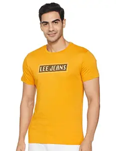 Lee Men's Slim Fit T-Shirt (LMTSSM3183_Mustard Yellow S)