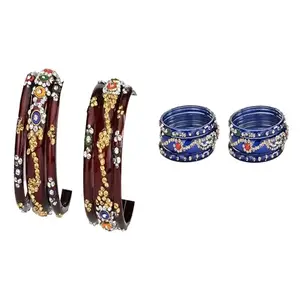 Somil Elegant Combo Bangles For Women & Girls | Stylish Bangles Set For Everyday & Functions, Pack Of 12, Maroon, Blue -B520