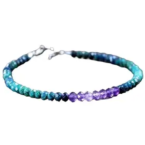 LKBEADS Amethyst & Chrysocolla bracelet with Silver clasp - 3.5mm Round beads- Faceted Cut -7 Inch Bracelet– Healing, Fashion, Gift, Spiritual, Yoga|LK_STACK_06699
