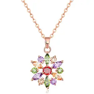 Jewels Galaxy Crystal Elements Sparkling Colors Flower Design 18K Rose Gold Plated Marvellous Pendant Jewellery For Women & Girls (SMNJG-PS-2010)