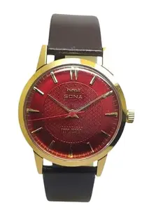 Men's Round Vintage Sona Winding Golden Red Mechanical Winding Swiss Wrist Watch