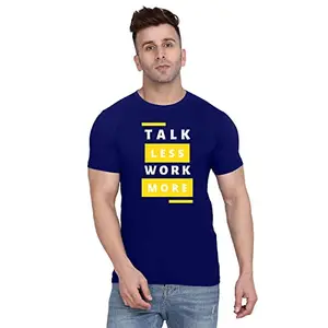 Fashions Love Men Cotton Half Sleeve Round Neck Talk Less Work More Printed T Shirt HSRN-0203-X Navy Blue