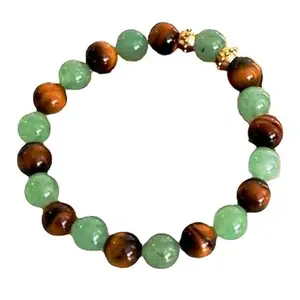 RRJEWELZ Unisex Bracelet 8mm Natural Gemstone Green Aventurine & Tigers Eye Round shape Smooth cut beads 7 inch stretchable bracelet for men & women. | STBR_03734