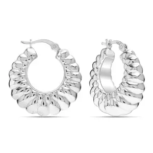 LeCalla 925 Sterling Silver Chunky Hoop Earrings for Women | BIS Hallmarked Small Minimalist Shrimp Texture Hoop Earring | Women's Click-Top Earrings Hoops 22MM