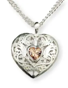 Valentine gifts for girlfriend special antique Oxidised Silver Love Pendant With Ball chain necklace Cubic Zirconia Stone Mid Garnet with red box Packing