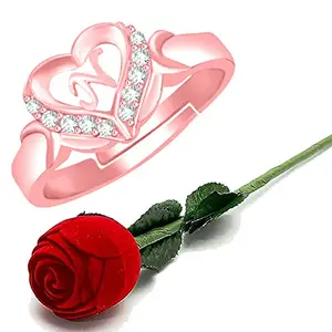 MEENAZ Rings for girls women girlfriend Men Boys Lovers Name Alphabet N Letter Word Initial American diamond Adjustable Valentine cz ad Stone Cubic Zirconia Rose Gold Ring Stylish Red Rose Box Set-370