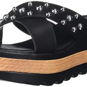 shoexpress Women's Embellished Cross Strap Slide Sandals with Chunky Heels, Black, 6