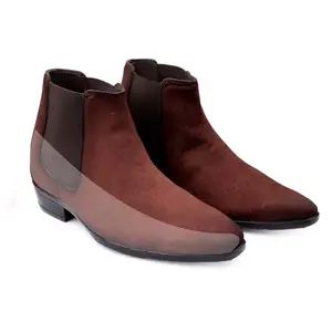 Baxxico Men's 9 Cm Elevator Height Increasing Brown Suede Chelsea Slip-on Shoes-7UK[BAXB995-Brown]