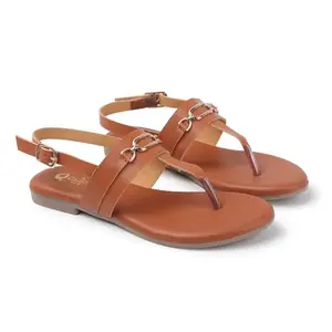 Ladies Hub Stylish Women's T-Strap Fashion Flat Sandals with Soft Cushioned Footbed, Ankle Strap & Open Toe Style, Tan - 4UK