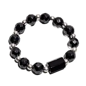 LKBEADS Natural Beautiful Black Spinel Gemstone rondelle smooth 7inch Beads Stretchble bracelet crystal healing energy stone bracelet for Women & Men Adjustable Size