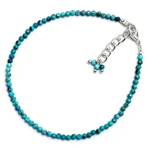 RRJEWELZ Turquoise Round Beaded Bracelet – Faceted 2-2.5mm Blue Stones with Silver Lock – 7 Inch Adjustable link Bracelet for Men & Women|LCBR_RR_06500