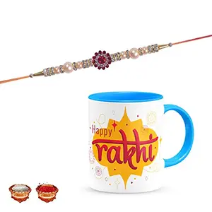 Manonita Rakhi Gift for Brother, bhaiya bhabhi, Gift Set (Rakshabandhan Mug, Roli,Chawal) BLUEMUG-6-BB
