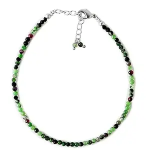 RRJEWELZ Ruby Zoisite Round Beaded Bracelet – Faceted 2-2.5mm Multicolor Stones with Silver Lock – 7 Inch Adjustable link Bracelet for Men & Women|LCBR_RR_05987