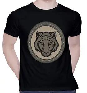 CreativiT Graphic Printed T-Shirt for Unisex Tiger t-Shirt Tshirt | Casual Half Sleeve Round Neck T-Shirt | 100% Cotton | D00385-1_Black_XXX-Large