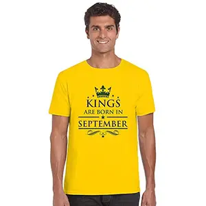 FUNKY STORE Kings are Born in September Birthday Printed Dri-Fit Men's T-Shirt_Yellow (FS480_Yellow_XXL)