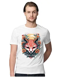 Men's Regular Fit T-Shirt Kitsune Mask Artwork 100% Cotton T-Shirt White; _KITARTWRK-White XL Men Round_bz