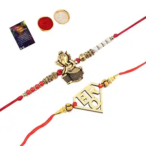 Stylish Bhaiya Rakhi " BRO" Designer Pendent With Designer Look Rakhi Combo For Bhaiya With Roli Chawal And Greeting Card -1296
