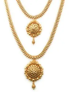 Sasitrends 1 Gram Micro Gold Plated Traditional Short Long Combo Necklace for Women and Girls