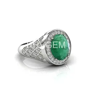 RRVGEM 11.25 Ratti / 11.00 Carat Emerald ring Silver plated Handcrafted Finger Ring With Beautifull Stone Men & Women Jewellery Collectible
