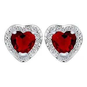 Peora Red Crystal Heart Solitaire Stud Earrings for Women Girls Birthday Anniversary Valentine Gift