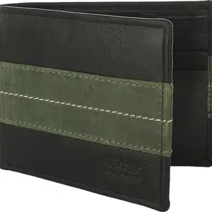 eXcorio Genuine Leather Formal 8 Card Slots Solid Wallet for Men (Black & Green, 95X10Cm)