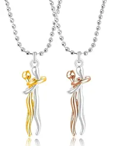 De-Autocare CMB8145 Combo Of Stainless Steel Stylish Romantic Love Couple Hugging Embrace Statement Promise Affectionate Hug Me Locket Pendant Necklace With Clavicle Chain