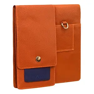 MATSS PU Leather Orange & Blue Holster Mobile Phone & Passport Wallet Vertical Waist Pack/Belt Bag Wallet with Card Holder for Men and Women