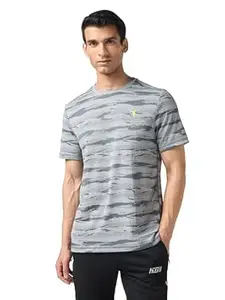 TECHNOSPORT Men's Slim Fit Jacquard Round Neck Half Sleeve T-Shirt for Running, Sports, Gym & Regular Use