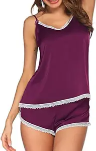 FOXBOOM Women Babydoll Lingerie Set for Honeymoon for Woman Thongs | Sexy Night Dress Above Knee Baby Doll Night Dress (X-Large, Purple)
