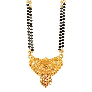 MEENAZ Mangalsutra For Women Girls Ladies Temple South Indian Traditional 1 Gram Gold Stylish Maharashtrian Long Double Chain Wati Mangal sutra Pendant Tanmaniya Black golden Nallapusalu Chains-494