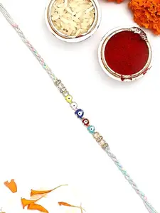 Karatcart Multicolor Evil Eye Elephant Bhiya Rakhi with Roli & Chawal