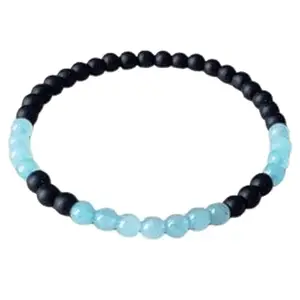RRJEWELZ Unisex Bracelet 6mm Natural Gemstone Multi Amazonite & Matte Onyx Round shape Smooth cut beads 7 inch stretchable bracelet for men & women. | STBR_01954