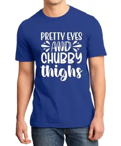 Caseria Men's Cotton Graphic Printed Half Sleeve T-Shirt - Pretty Eyes Chubby Things (Royal Blue, XXL)