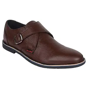 SeeandWear Monk Shoes for Men. Single Strap Brown Genuine Leather Formal Shoe (7)