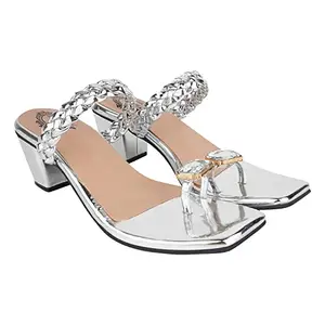EU38Shoetopia - Heel-EU Women's Casual Comfortable Fashion Heel Sandal, Silver -EU38