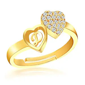 MEENAZ D Rings for Women Girls Couple girlfriend Wife lovers Valentine Gift CZ AD American diamond Adjustable Silver gold Love Heart Initial Letter Name Alphabet D finger Ring Stylish platinum-105