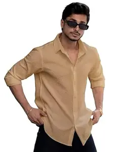 WIZOON Shirt for Men | Men’s Black Textured | Regular Fit | Textured Cotton Blend Casual | Full Sleeves | Spread Collar | Western Stylish