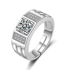 MEENAZ Ring for Men Mens couples gents Boys Boyfriend Friends American diamond AD CZ stone thumb Band Stylish proposal Adjustable Silver Finger ring Platinum combo Valentine gifts Anniversary 347