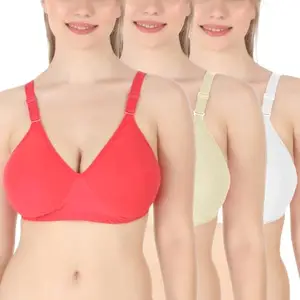 Tweens - Minimiser Non Padded - 100% Cotton - U-Shaped Back - Full Coverage, Wirefree, Seamless T-Shirt Bra (TW-703-CRL-SK-WH-3PC-40B)
