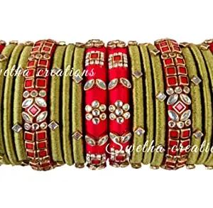 Blue jays hub Silk Thread Bangles New kundan Style red Color Set of 18 for Women/Girls (red, 2.6)